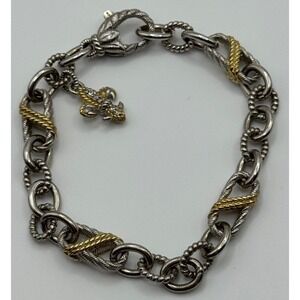 Judith Ripka Sterling Silver Cable Rope Two Tone Fleur de Lis Charm Bracelet